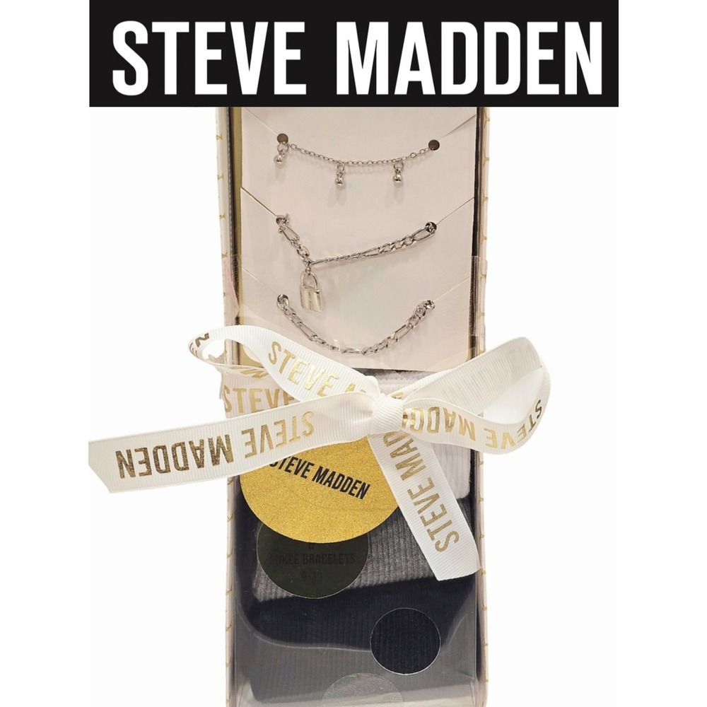 Steve Madden 3-PK Anklets Socks & Ankle Bracelet Gift Set